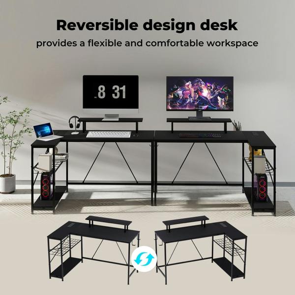 Levede L-Shaped Gaming Desk Computer Table with RGB Lights Power Outlets 132.5CM