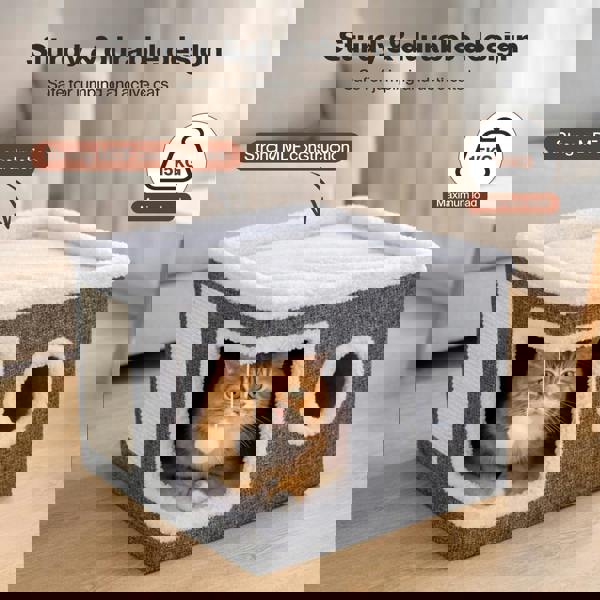 Skylos Cat House Indoor Cat Cave with Scratch Pad Fluffy Ball Cat Bed Pet House