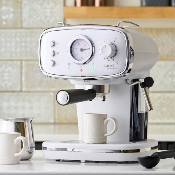 Cooks Professional Retro Espresso Machine | White / Silver