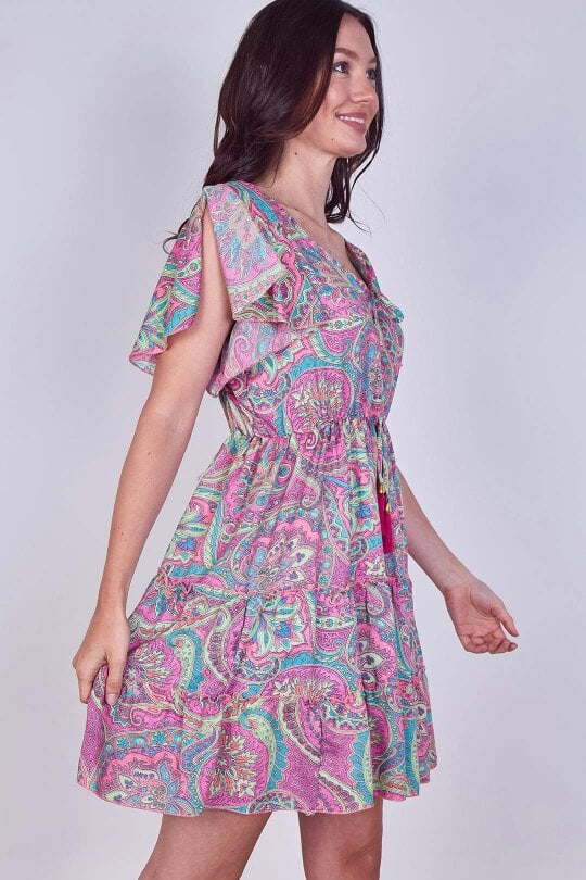 Elaina Fashion Mini Dress – Effortless Boho Style with Paisley Print