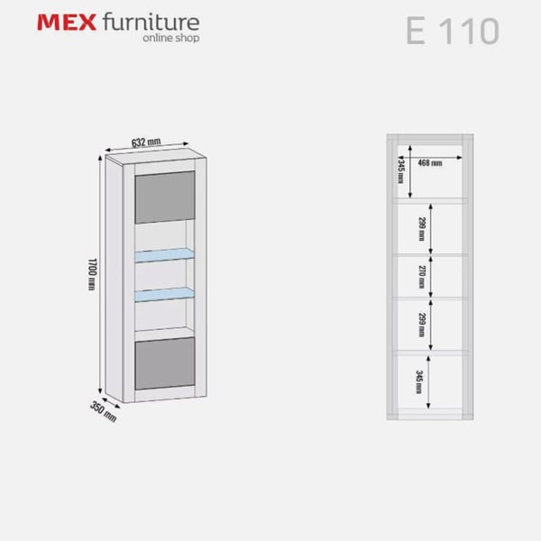 Mex Furniture Modern Display Cabinet 170cm – Black Body & Black Gloss Doors