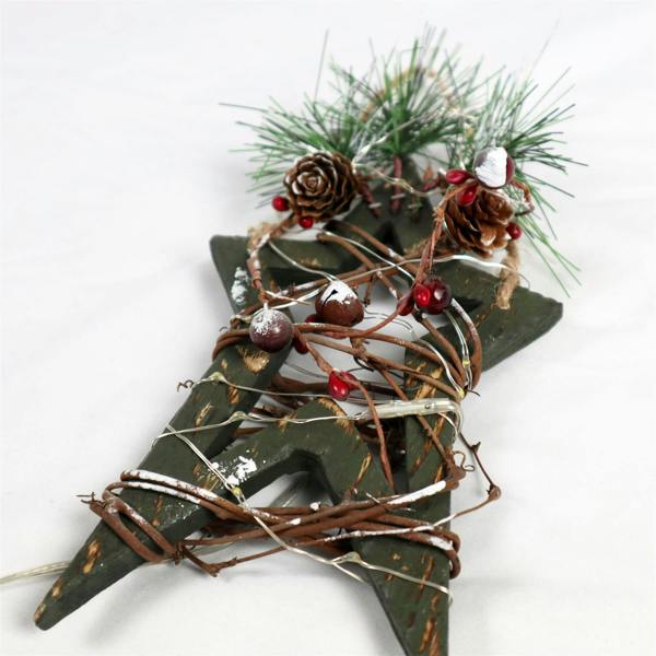 30cm Red Wooden LED Tree Tabletop Centrepiece Christmas Holiday Home décor with 20 Warm white LEDs Green Star image 6