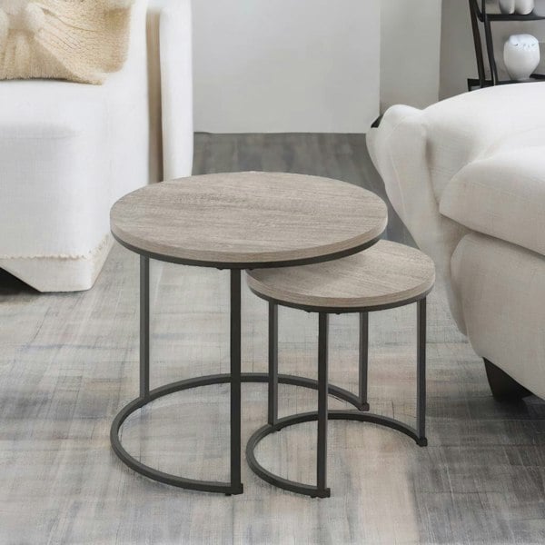 Rafaelo Mobilia Set Of 2 Round Nesting Tables Grey