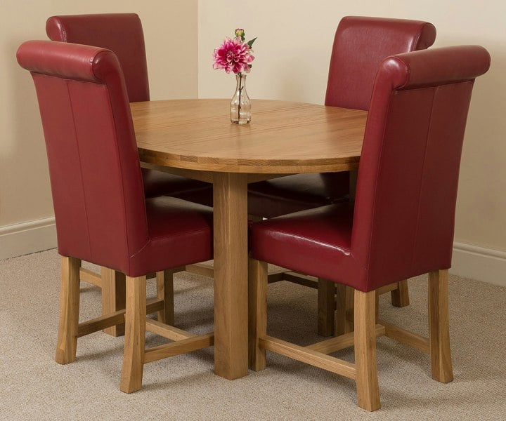 That's Furniture Edmonton Round Extendable Oak Dining Set with Washington Leather Chairs