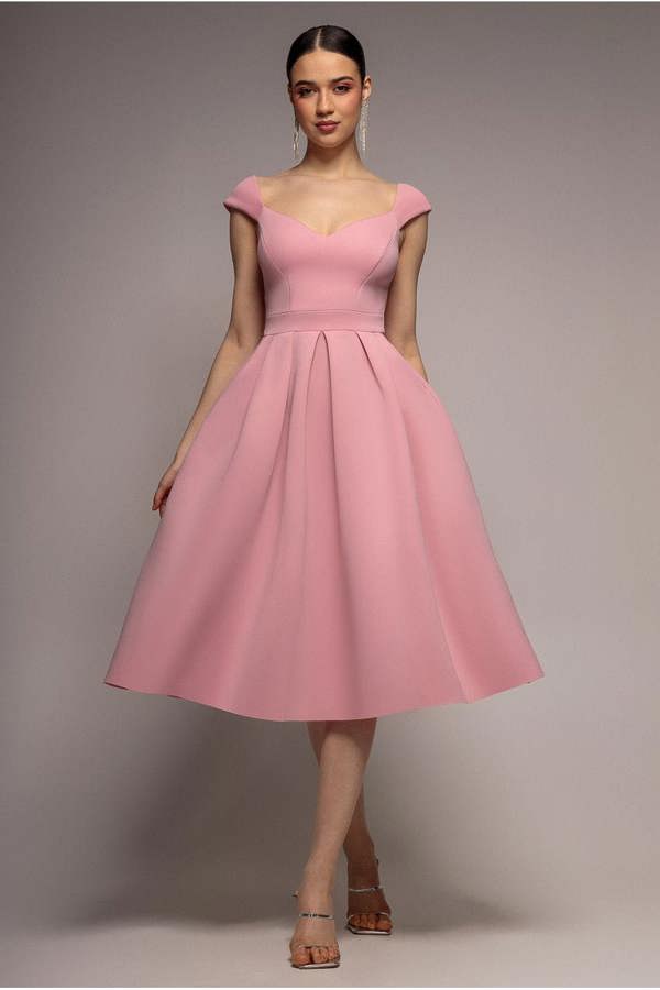 Scuba Foam Skater Midi Dress - Blush Pink DR4133