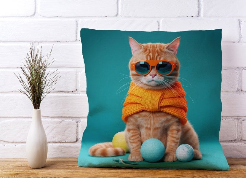 Warren Reed Cat In Glasses With Balls Of Wool Cushions