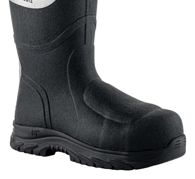 Buckbootz BBZ9000 Mens Safety Waterproof Composite Toe/Midsole S5 Wellington, black safety waterproof work boot with durable composite toe and midsole for protection.