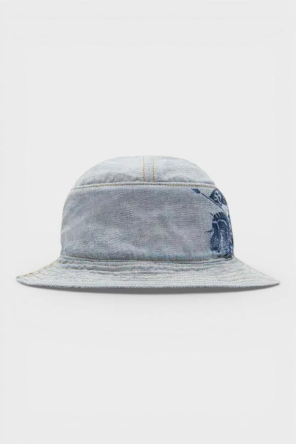 Burberry Logo Print Denim Bucket Hat Blue