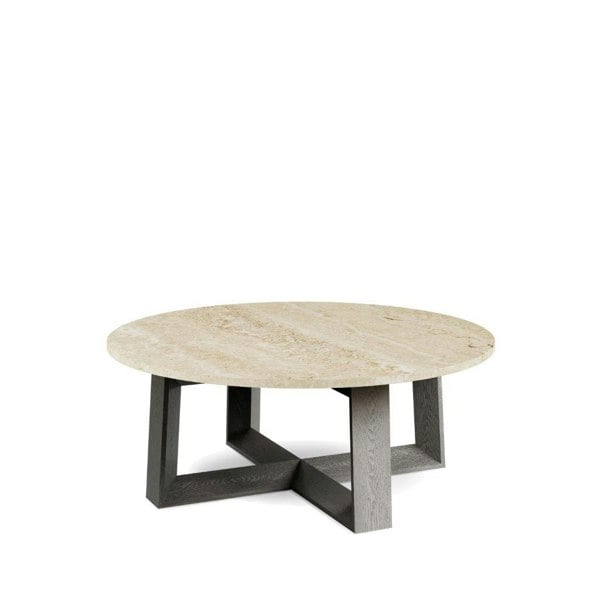 Cadiz Small Round Coffee Table with Travertine Stone Top & Natural Black Oak Frame by Gillmore British Design © GillmoreSPACE Ltd