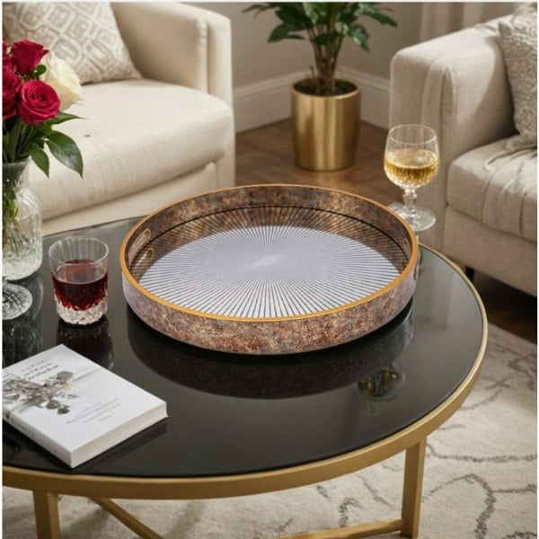Maison des Cadeaux Round Sunburst Decorative Coffee Table Tray
