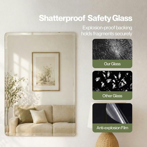 Yezi Wall Mirror Tempered Glass HD Make Up Mirror Vanity Bathroom 45x60cm