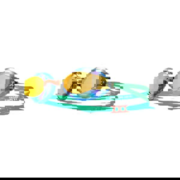 TYR Black Ops EV Racing Goggle with mirrored iridescent lens and green straps