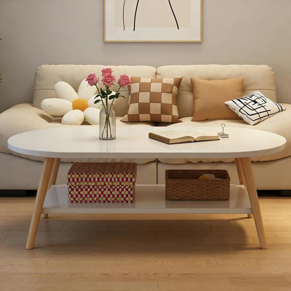 Havendro White Modern Double-Layer Coffee Table Space-Saving Living Room Side Table