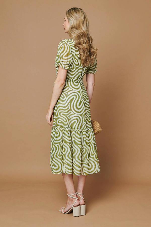 Green | Printed Short Sleeve Midi Shirt Dress