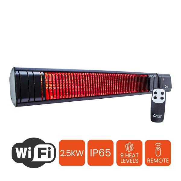 Castle Heaters 2500W Wi-Fi Infrared Patio Heater – Low Glare, Remote Control, IP65 | KMH-25R9