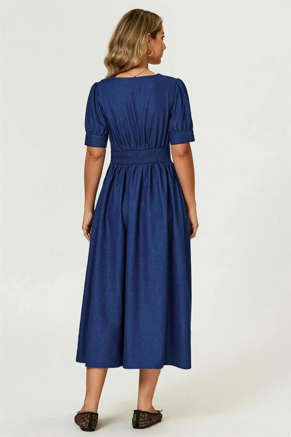 FS Collection Denim Midi Dress In Blue