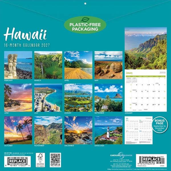Hawaii Calendar 2027, Wall Calendars, Month To View, Travel, Gift
