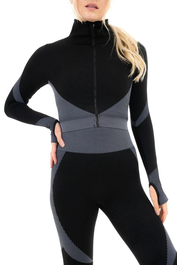 Smart Living Women's Zipper Jacket with Thumb Hole - Black/ Grey