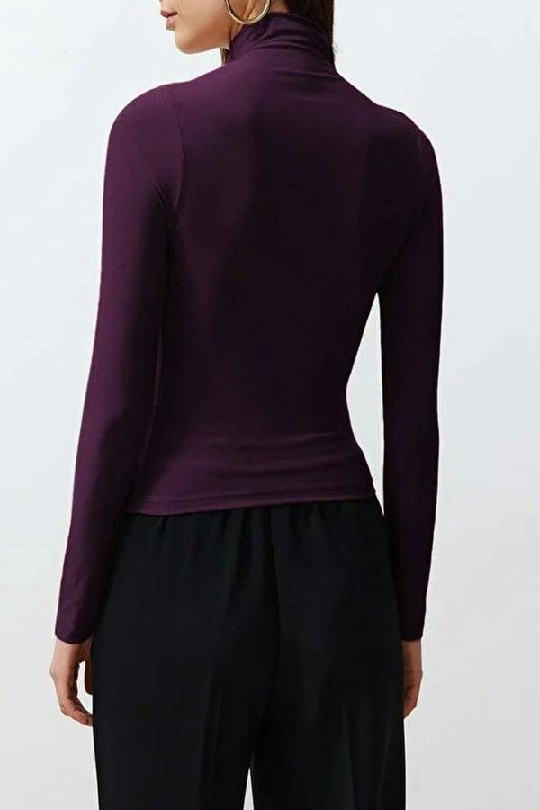 WOVCOR Draped High Neck Long Sleeve Blouse