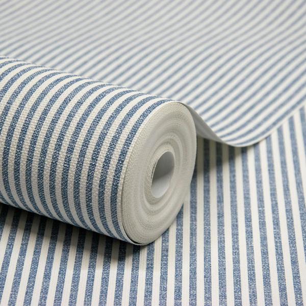 Grandeco Pinstripe Nursery Textured Wallpaper Blue