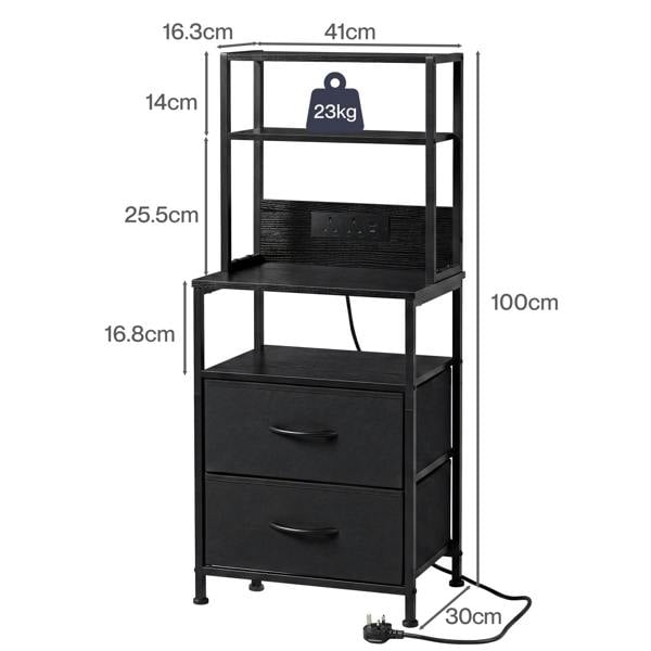 Levede Bedside Table with Charging Station LED Light 2 Drawers Storage Black