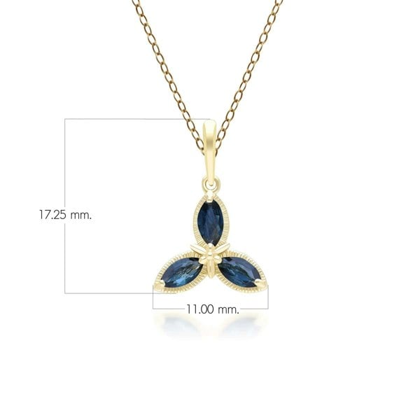 Gemondo Floral Marquise Sapphire Pendant Necklace in 9ct Yellow Gold