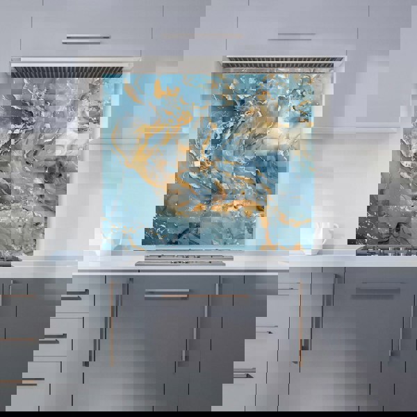 Warren Reed - Designer Azure And Gold Marble Effect Kitchen Splashback