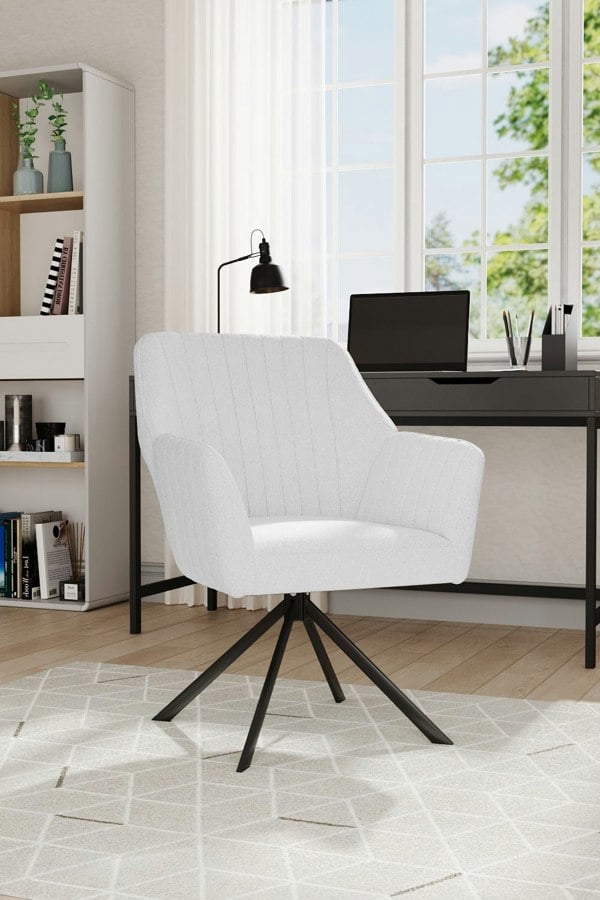 Living and Home White Upholstered Leisure Swivel Chair with Metal Legs