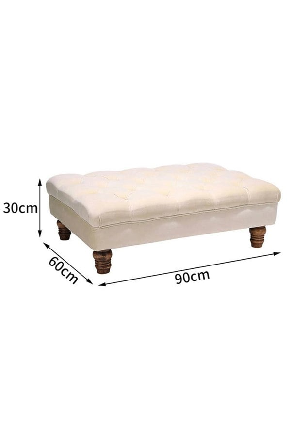Living and Home Beige Buttoned Velvet Rectangular Ottoman Footstool with Gourd-shaped Legs