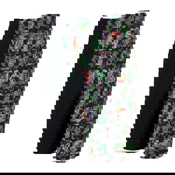 Zoggs Tots Boys Finzilla mid swim jammer in black and green tropical print with white side stripe