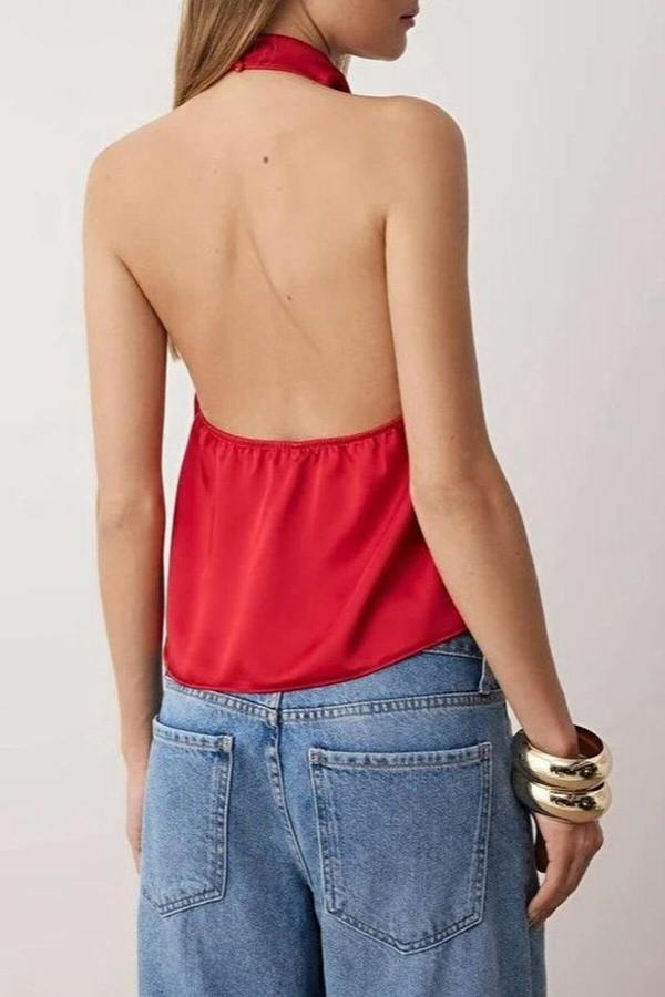 WOVCOR Satin V-Neck Party Blouse