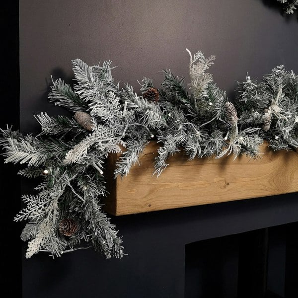 Samuel Alexander 1.8m Snowy Christmas Garland with Pinecones 96 Tips and 50 Warm White LED Lights