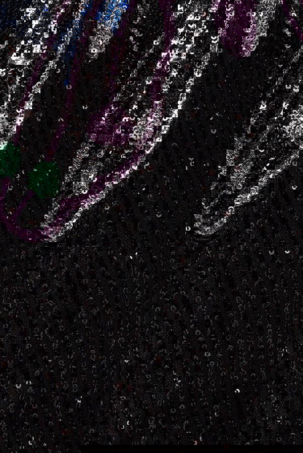 Sequin Butterfly Front Split Maxi Dress - Black DR4609