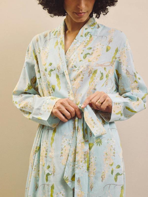 Their Nibs Pale Blue Wisteria Cotton Grandpa Dressing Gown