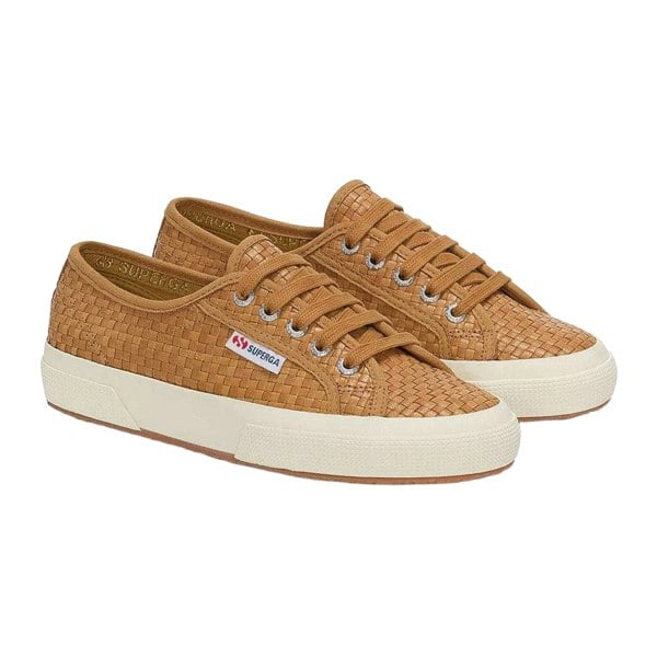 Superga Womens 2750 Woven Leather Trainers - Beige/Off White