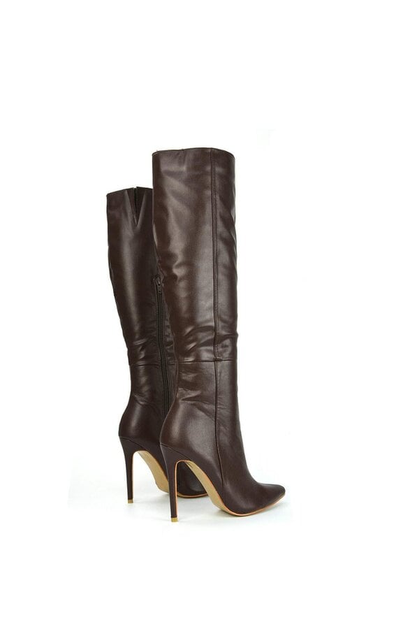 XY LONDON Pointed Toe Zip Up Knee High Stiletto Heel Long Boots