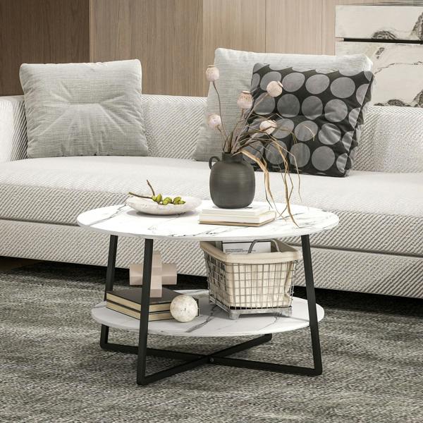 Wyld Haus Masoso Wooden White And Black 2 Tier Marble Effect Coffee Table