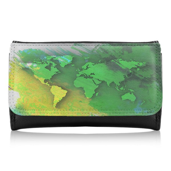 Benjamin Tate Design World Map Yellow And Green Maxi Purse
