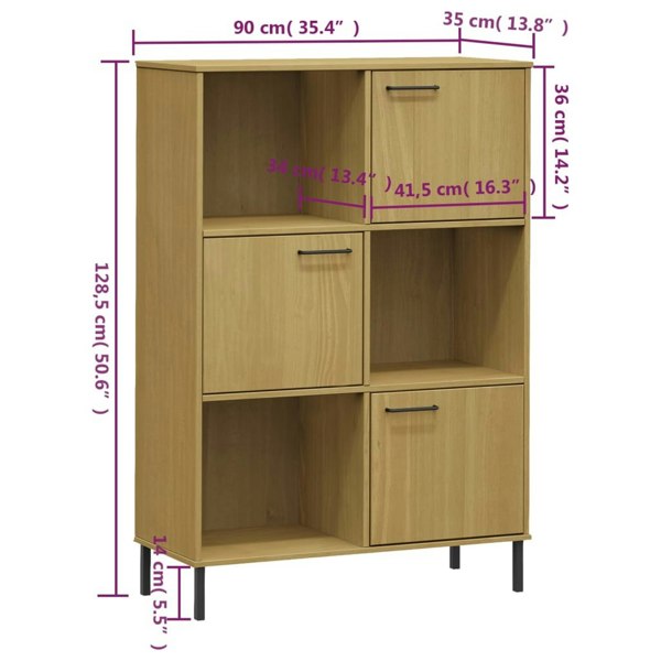 Berkfield Bookcase with Metal Legs Brown 90x35x128.5 cm Solid Wood OSLO