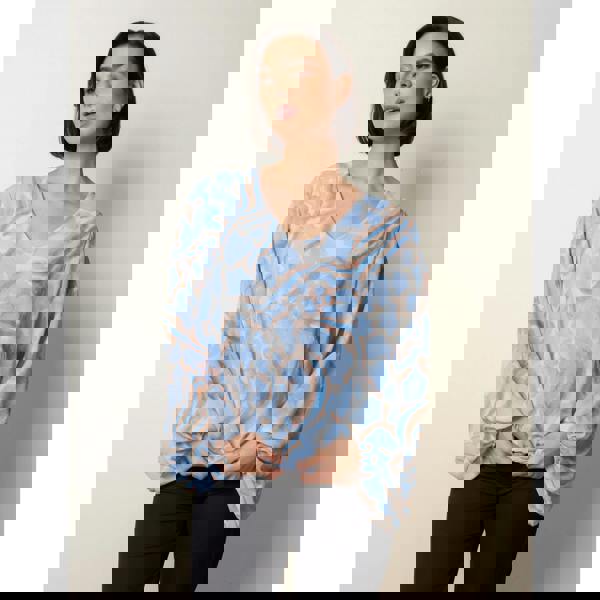 Blue Vanilla Abstract Print Puffball Top