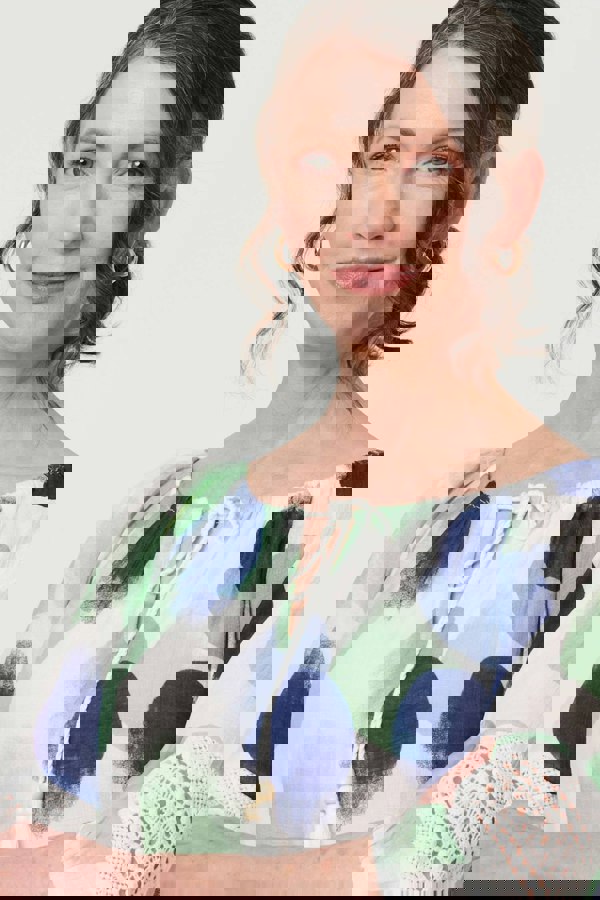 Sage | Printed Lace Trim Tassel Front Blouse
