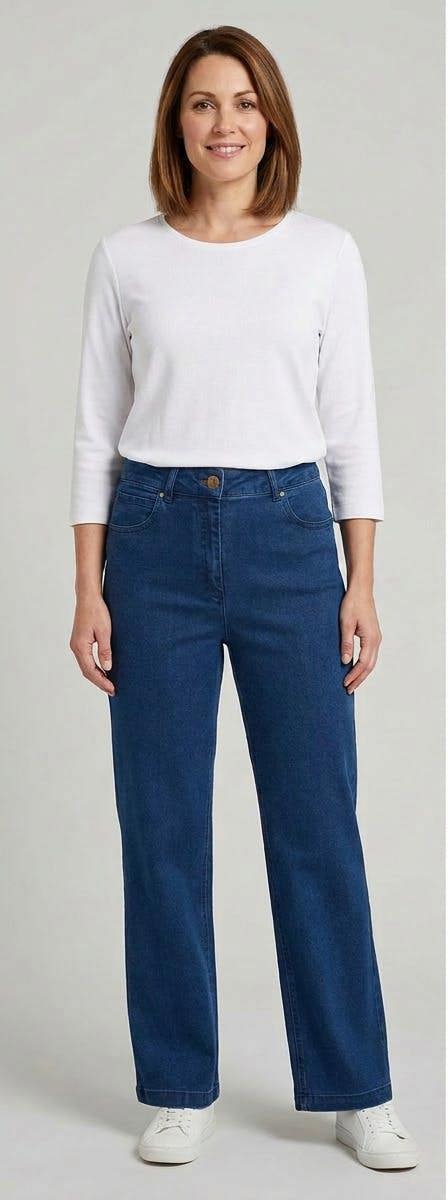 PennyPlain 5 Pocket Wide Leg Denim - Blue Wash