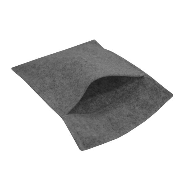 Smoke grey storage pouch made of soft felt, featuring a minimalist design with a spacious, open top for easy access and organization
