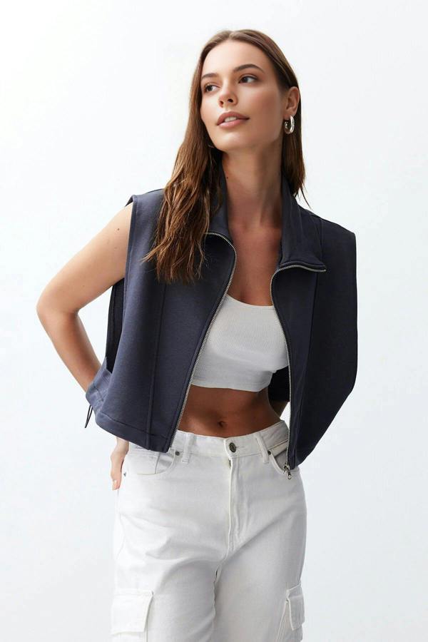 WOVCOR Stand Collar Moon Sleeve Thick Zippered Vest
