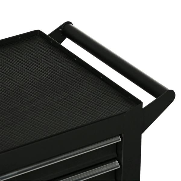 Matte black textured top tray with side carry handle on 7-drawer tool cabinet