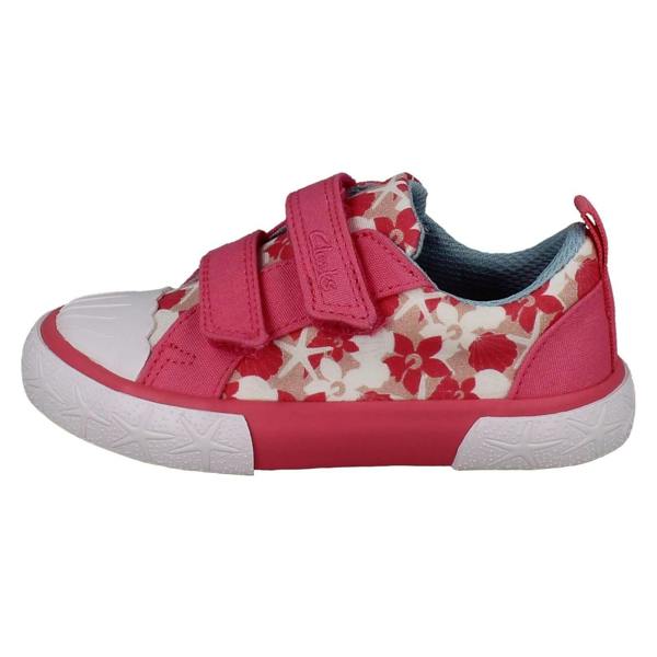 Clarks Girls Clarks Playprints Floral Starfish Design Canvas Shoes Foxing Shell