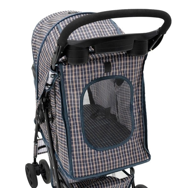 Monstershop Pet Stroller with Rain Cover – Blue Tartan