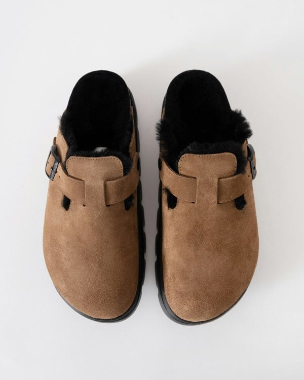 Birkenstock Papillio Boston Chunky Shearling Womens Clogs - Dark Tea