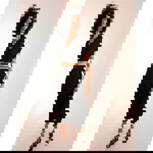 Blue Vanilla Belted V neck Midi Dress