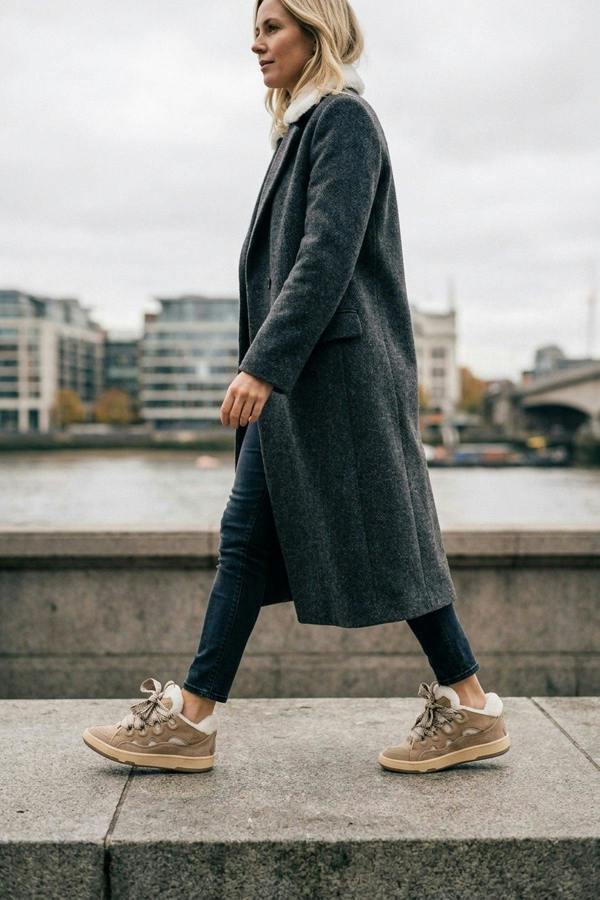 Leiza Chunky Lace Up Faux Fur Trainers - Beige
